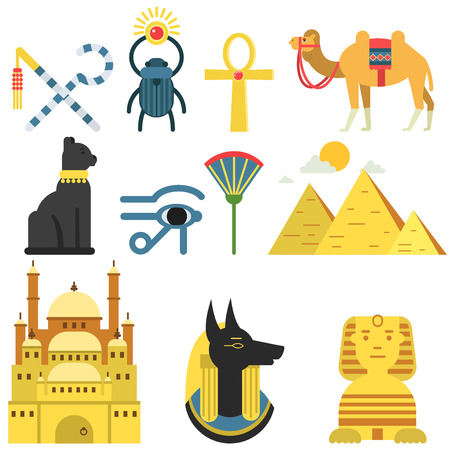 Egypt collection set with traditional symbols of country, signs of ancient Egypt, traditional Egyptian culture vector Illustrationのイラスト素材