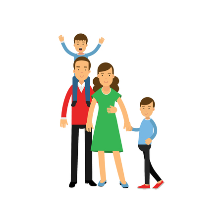 Young parents standing with their two sons, happy family concept vector Illustrationのイラスト素材