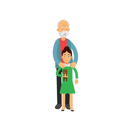 Grandfather standing with his granddaughter illustration.のイラスト素材