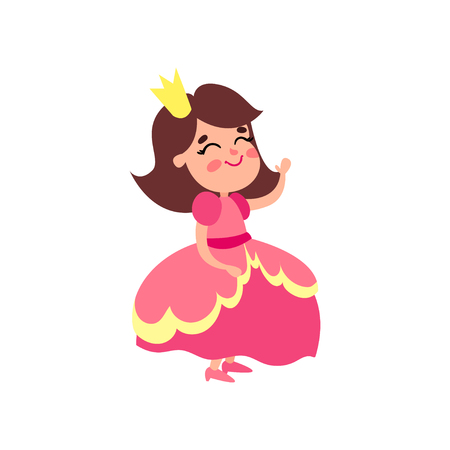 Cute little princess in pink dress cartoon vector Illustrationのイラスト素材