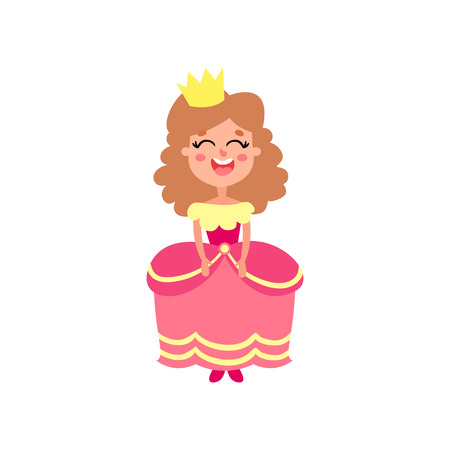 Cute happy little princess in pink dress cartoon vector Illustrationのイラスト素材