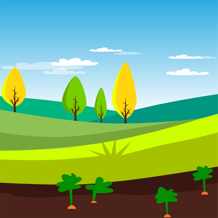 Rural landscape, agriculture field with carrots vector Illustrationのイラスト素材