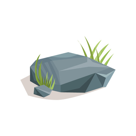 Grey stones with green grass, landscape design element vector Illustrationのイラスト素材