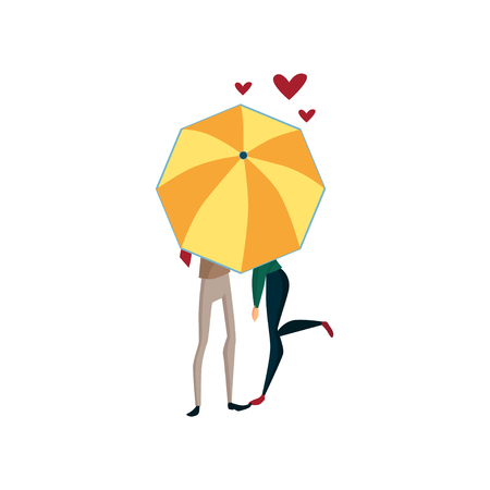Couple in love under one big umbrella, rainy weather concept cartoon vector Illustrationのイラスト素材