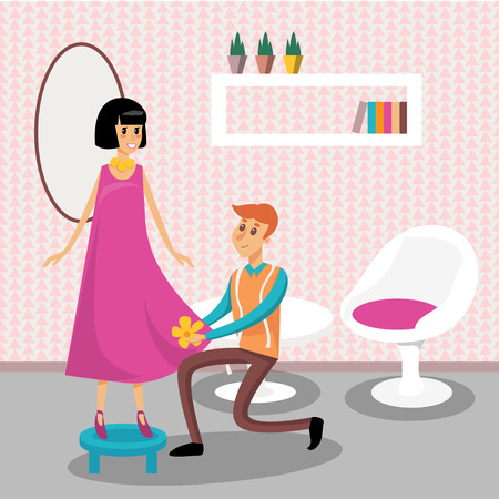 Male dressmaker serving his client vector illustration, design element for poster or bannerのイラスト素材