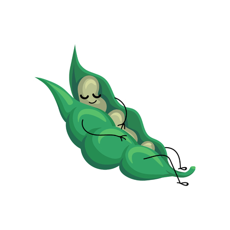 Funny sleeping bean pod cartoon character vector Illustrationのイラスト素材