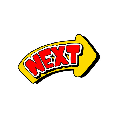 Yellow arrow with text Next, comic text sound effect vector Illustrationのイラスト素材