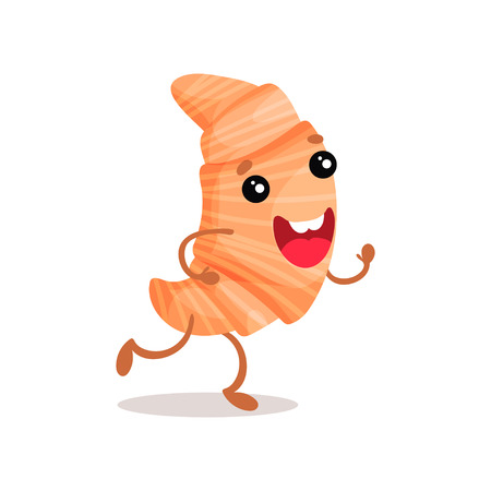 Cute funny croissant cartoon character vector Illustrationのイラスト素材