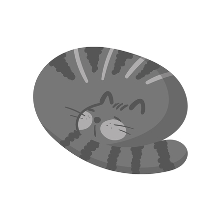 Cute grey cat pet animal sleeping on the floor cartoon vector Illustration on a white backgroundのイラスト素材