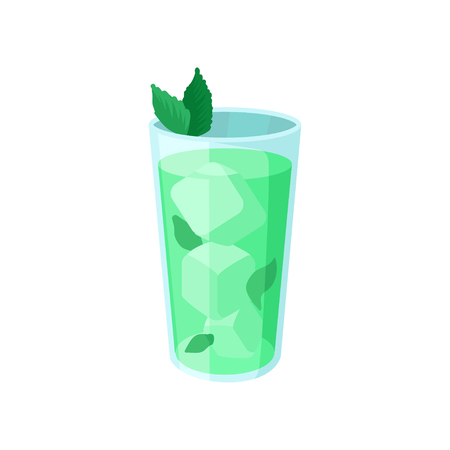 Green cocktail with ice and mint cartoon vector Illustration on a white backgroundのイラスト素材