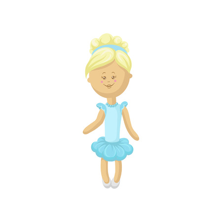 Beautiful smiling blonde soft doll in a light blue dress, sewing toy cartoon vector Illustration on a white backgroundのイラスト素材
