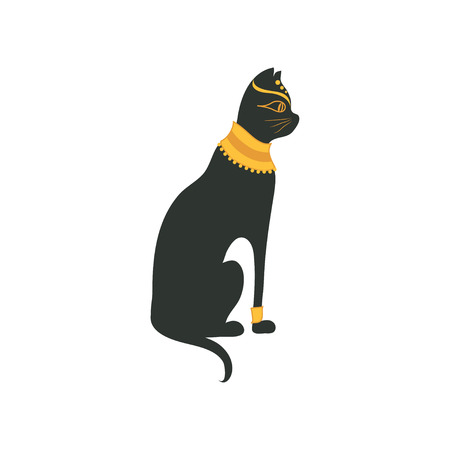 Black Egyptian cat, symbol of traditional Egyptian culture cartoon vector Illustrationのイラスト素材