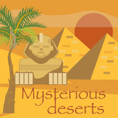 Egypt Symbols and Landmarks, mysterious desserts vector illustration, design element for poster or bannerのイラスト素材