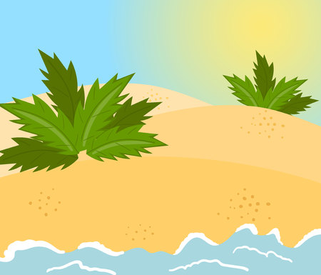 Sandy beach, tropical cost background vector Illustration, colorful design element for poster or banner.のイラスト素材