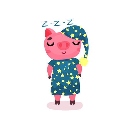 Cute pig character wearing blue pajamasのイラスト素材