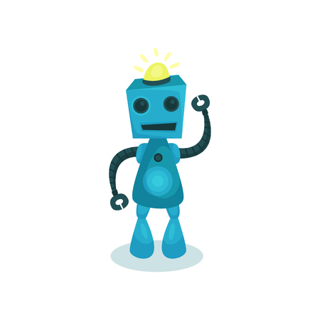 Blue cute and friendly robot, artificial intelligence cartoon vector Illustrationのイラスト素材