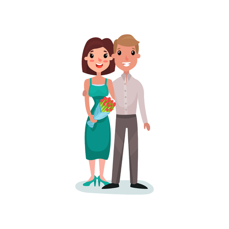 Happy couple in love on a date cartoon vector Illustration on a white backgroundのイラスト素材