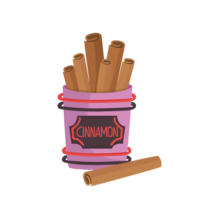 Cinnamon spice, brown roll sticks, ingredient of culinary condiment cartoon vector Illustrationのイラスト素材