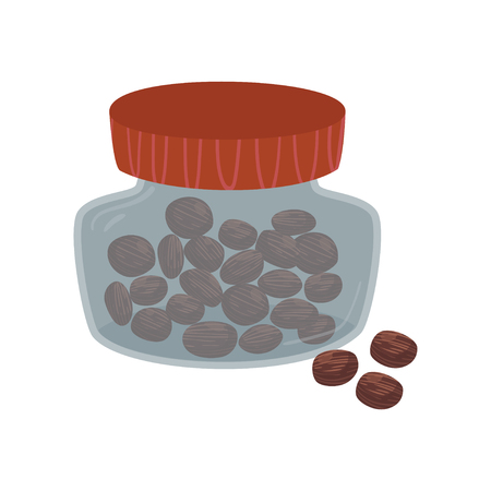 Glass jar of coriander spice herb, element for restaurant or kitchen menu design, cartoon vector Illustrationのイラスト素材