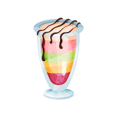 Layered pudding smoothie, refreshment beverage in glass cartoon vector Illustrationのイラスト素材