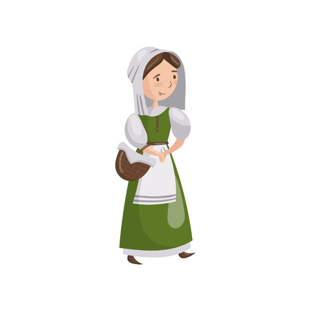 Medieval maid in traditional dress. Cartoon vector Illustration on a white background.のイラスト素材