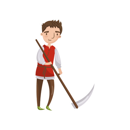 Medieval man with scythe cartoon vector Illustration.のイラスト素材