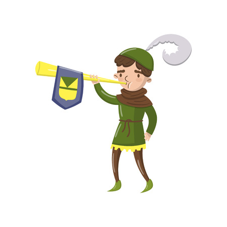 Royal herald with trumpet, fairytale or medieval character cartoon vector Illustration on a white backgroundのイラスト素材