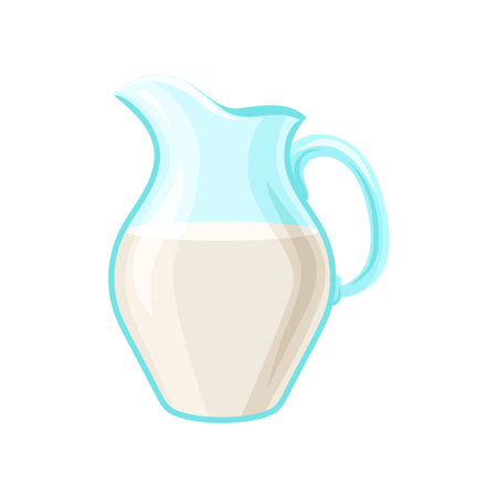 Glass pitcher of milk, dairy product cartoon vector Illustration.のイラスト素材