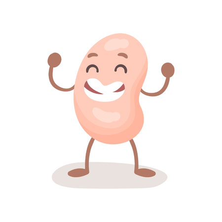 Funny smiling soy bean character, cute soybean with human face cartoon vector Illustration on a white backgroundのイラスト素材