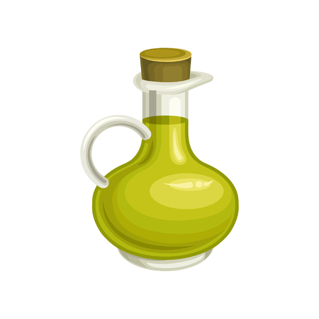 Glass bottle of olive oil with cork, natural and healthy food, vegetarian product vector Illustration on a white backgroundのイラスト素材