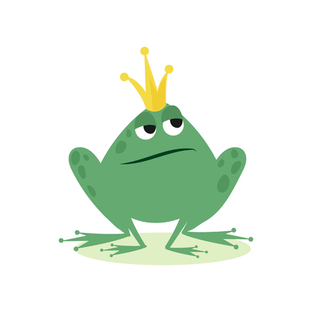 Prince frog in golden crown, fairy tale character cartoon vector Illustrationのイラスト素材