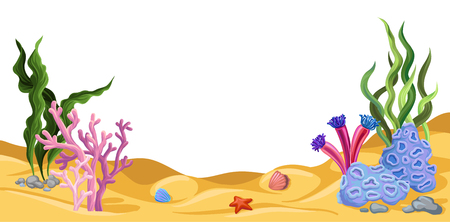 Underwater world, marine life vector illustration, colorful design element for poster or banner with space for text.のイラスト素材