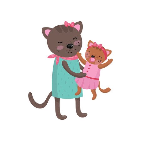 Smiling mother cat holding her little kitten.のイラスト素材