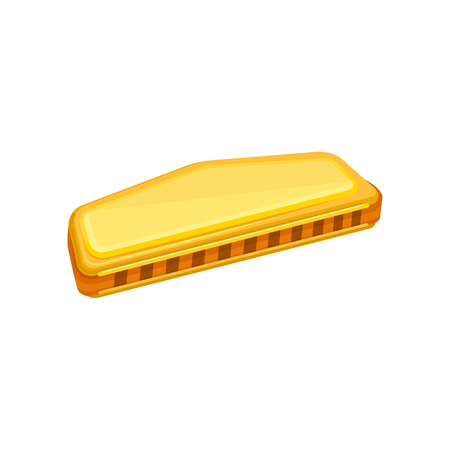 Cartoon illustration of golden harmonica. Flat vector iconのイラスト素材