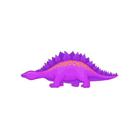 Cartoon purple stegosaurus. Dinosaur of Jurassic period. Giant reptile with short limbs, long tail and plates on back. Flat vector element for book or mobile gameのイラスト素材