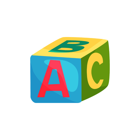 Colorful cube with letters. Toy for children s development. Design element for kids educational center or language school. Cartoon flat vector iconのイラスト素材