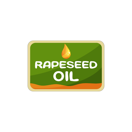 Rectangular label for rapeseed oil. Packaging design for organic product. Graphic element for promotional placard, banner or flyer.のイラスト素材