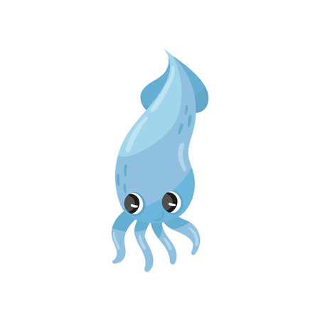 Adorable blue squid with big shiny eyes. Funny sea creature. Marine animal. Cartoon cephalopod mollusk. Underwater wildlife.のイラスト素材