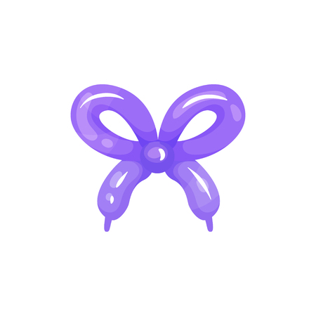 Purple glossy balloon in shape of bow. Cartoon style design. Decoration for children party, birthday postcard or poster. Colored flat vector illustrationのイラスト素材