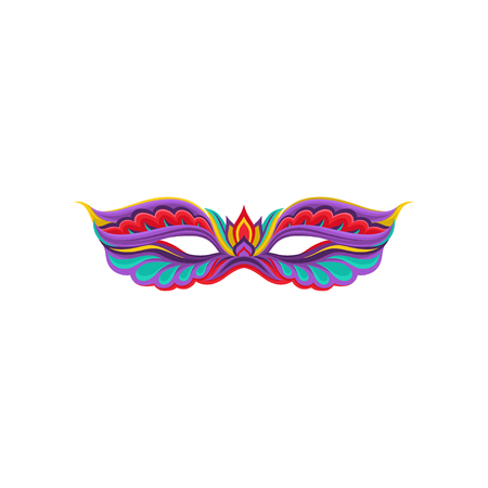 Colorful flat vector icon of bright Venetian masquerade mask. Fancy accessory for carnival party. Holiday decorative element for greeting card or invitation.のイラスト素材
