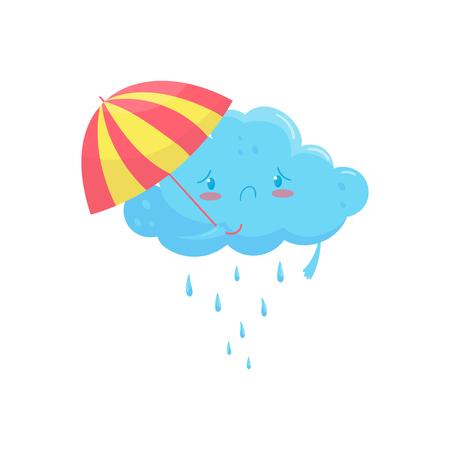 Blue cloud with colorful umbrella and rain drops.のイラスト素材