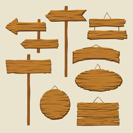 Set of wooden signboards and direction arrows.のイラスト素材