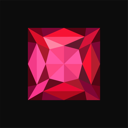 Ruby jewelry square stone, gemstone vector illustration on a black background.のイラスト素材