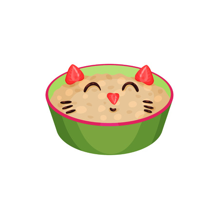 Creative porridge garnished with berries in the shape of cat vector Illustration on a white backgroundのイラスト素材