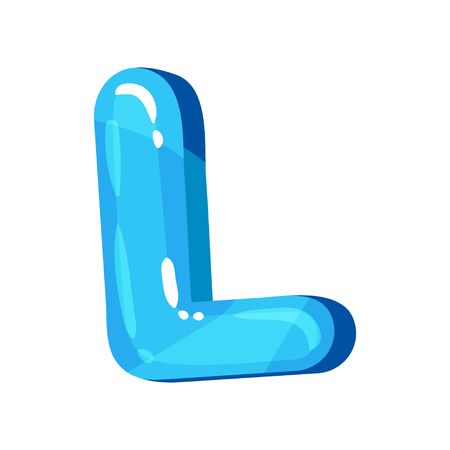 L blue glossy bright English letter, kids font vector Illustration on a white backgroundのイラスト素材