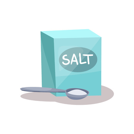 Salt in a craft paper bag and spoon, baking ingredient vector Illustration on a white backgroundのイラスト素材