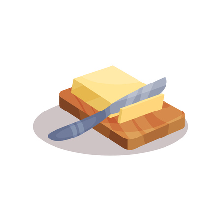 Butter and knife on a plate, baking ingredient vector Illustration on a white backgroundのイラスト素材