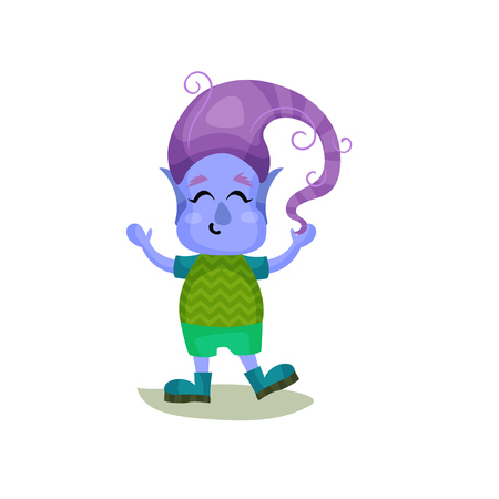 Cute Boy Troll With Purpel Hair And Blue Skin Funny Fairy Tale