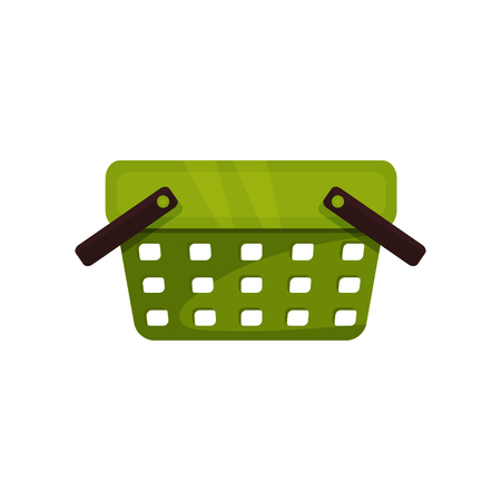 Green plastic shopping basket with two black handles. Flat vector design for website or mobile appの写真素材