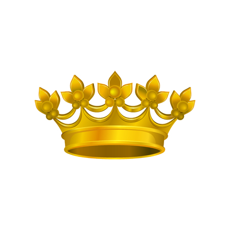Realistic icon of shiny crown with golden gradient. Royal headdress for king or queen. Graphic element for logo or emblem, certificate creation. Colorful vector design isolated on white background.のイラスト素材